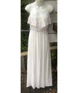 IZ Byer Wm XS  Dress Maxi Sundress White Boho Peep Lace Gauze Cotton Bea... - £23.11 GBP
