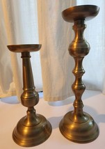 Set Of 2 Pottery Barn Brass Gold Candleholders Medium And Large Pillars - £23.05 GBP