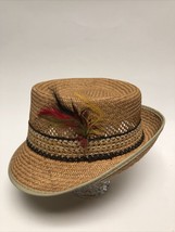 Vintage Straw Hat Band Feather Medium - £22.77 GBP
