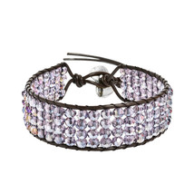Shimmering Four Row Purple Luster Crystal Net Leather Bracelet - £10.91 GBP