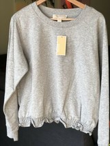 Michael Kors Grey Pearl Heathe basics Ruffle sweatshirt Women Large Msrp... - $42.99