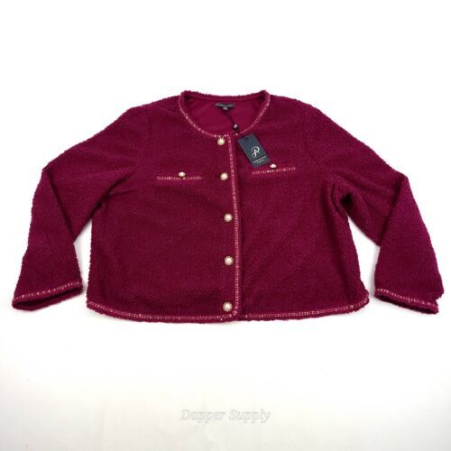 Primary image for Adrianna Papell Women’s XL Burgundy Wine Berry Crew Neck Cardigan Gold Buttons