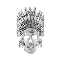 Native American Indian Style Chief Head Skull Sterling Silver Ring-6 - £19.73 GBP