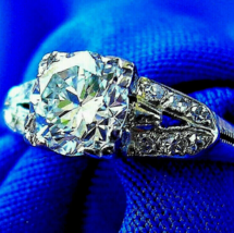 Earth mined Diamond Deco Engagement Ring Solid 14k White Gold Vintage Solitaire - $122,375.72 MXN