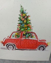 Christmas Gift Bag Vintage Car Red Medium 9X8X4 Blue Straw Tracey Hetzel... - $41.56 MXN