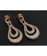 Gold Plated Indian Bollywood Style CZ Long Earrings Fashion Jewelry Set - £60.56 GBP