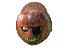 Vintage Souvenir Hand Carved Coconut Shell Pirate Coin Bank Made In Indonesia - £11.07 GBP