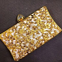 Embellished Handcrafted Gold Evening Clutch for Wedding Leaf Pattern Brass bags - $99.00