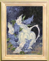 Nabors-&quot;Blue Irises in White Pitcher&quot;-ORIGINAL Oil/Canvas/Hand Signed/Framed! - £96.03 GBP