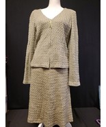 St John Collection Beige on Beige Shiny Knit Jacket Skirt Suit Size Small  - €204,57 EUR