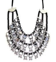 Banjara Style 3 Layer Mirror Work Silver Oxidis Choker Necklace for Girl & Girls - £17.53 GBP