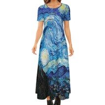 Woman Van Gogh Starry Night Short Sleeve Round-neck Long Dress (Size 2XS... - £26.75 GBP
