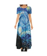 Woman Van Gogh Starry Night Short Sleeve Round-neck Long Dress (Size 2XS... - $34.00