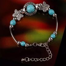 New Whimsical Double Butterfly Turquoise Bead Bracelet W/Extender Fine D... - $8.00
