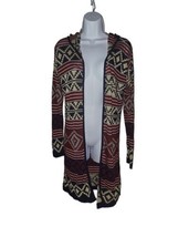 Say What? Women’s Size L Long Sleeve Hooded Long Cardigan Aztec Boho - £14.37 GBP