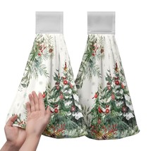 Christmas Tree Hanging Hand Towels Set Of 2 Winter Cardinal Snow Xmas Pine Trees - $30.99