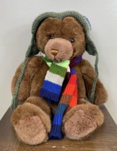 2000 LORD &amp; TAYLOR / GUND Plush Brown 18&quot; Teddy Bear Knit Scarf Hat New w/Tag - £11.04 GBP