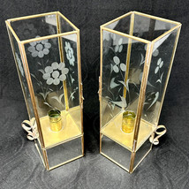 2 Lantern Candleholders Etched Glass &amp; Mirrored Base Vintage 70s Style Boho 10”H - £34.02 GBP