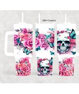40 oz Pink Flower Skull theme Tumbler (like the Stanley Quencher ) - $39.60