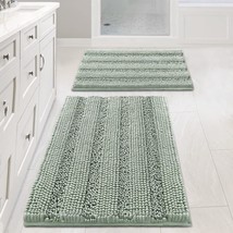 Extra Thick Striped Chenille Bath Rugs, Non Skid Bathroom Mat Set Of 2 (32 X 20  - £47.01 GBP