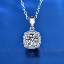 Art Deco Micro Setting Halo Moissanite Round Cut 925 Sterling Silver Necklace - £72.84 GBP
