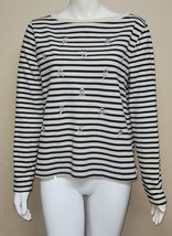 Betsey Johnson Pullover Beige Black Stripe Skull Embroidered Pullover To... - $13.85