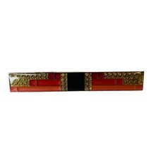 Art Deco Enameled Metal Bar Brooch Pin Black Red Rhinestones Vintage - £18.29 GBP
