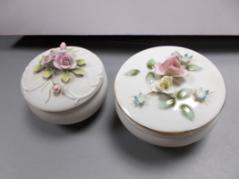 Bisque Bijou Boxes Lot of 2 Multiple Full Blown Pink Roses 1963 - £31.01 GBP