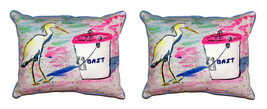 Pair of Betsy Drake Hungry Egret Small Pillows 11X 14 - £54.37 GBP