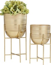 Deco 79 Metal Round Planter With Removable Stand, Set Of 2 6&quot;, 5&quot;W, Gold - £31.96 GBP