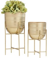 Deco 79 Metal Round Planter With Removable Stand, Set Of 2 6&quot;, 5&quot;W, Gold - £36.85 GBP