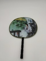 Chinese Hand Painted Maiden Silk Fan Black Handle - $7.92