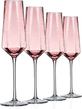 Champagne Flutes Set Of 4 Glassware Drinking Glasses Crystal Stemmed Pink Wine - £33.76 GBP