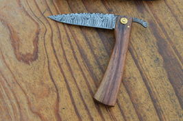 vintage handmade damascus steel folding knife 5553 - £43.20 GBP