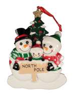 Christmas Personalized Tree Ornament Family of 3 Snowmen At North Pole - $15.88