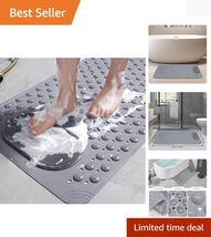 Elegant Grey Non-Slip Bathtub Mat, 27x14 Inch with Quick Drainage &amp; Suct... - $27.67