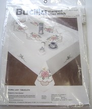  Bucilla 1990 Stamped Cross-Stitch #405091 Floral Lace Table Napkins Set 4  NIP - £15.71 GBP