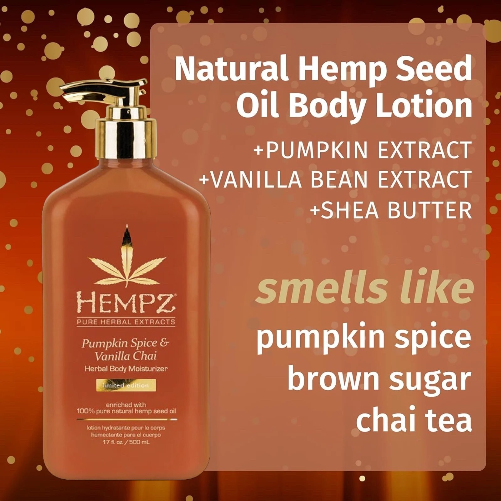 Hempz Limited Edition Pumpkin Spice &amp; Vanilla Chai Herbal Body Moisturiz... - $19.95