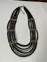 Multistrand Small Black &amp; Goldtone Bead Egyptian Style Necklace – shortest stran - £11.96 GBP
