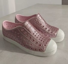 Native Shoes Pink Glitter Slip On Jefferson Sneakers Girls Size J1 - £24.17 GBP