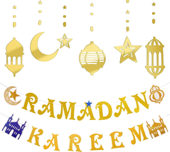 Ramadan Kareem Banner Gold Ramadan Kareem Decorations for Home 2024, Moon Star L - £10.66 GBP