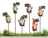 Gnome Garden Stakes Set of 6 with Sentiment 11.4&quot; high Resin Metal Multi... - $46.52