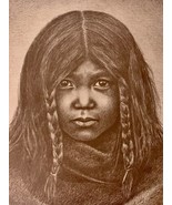 Portrait Native American Girl Wall Art Drawing by Mary E Libby 14”x11” P... - £30.96 GBP
