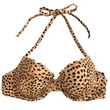 Shade &amp; Shore Animal Print Ruffled Lightly Lined Halter Bikini Top Bathi... - $17.98