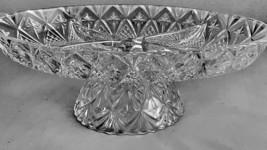 Vintage OVAL Crystal Pedestal Bowl Divided 4 Sections Clear Color 11&quot; x 7-1/4&quot; - £31.25 GBP