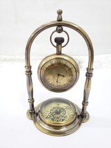 Brass Table Clock Compass Style Nautical Maritime Ship Desk Clock Office Decor - £29.99 GBP