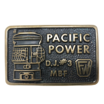 VTG Pacific Power DJ 3 MBF Solid Brass Belt Buckle Electrical Workers 1985 - £50.41 GBP