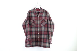 Vtg 70s Streetwear Mens Large Distressed Wool Blend Button Shirt Jacket Plaid - £55.18 GBP