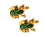 FROG CUFFLINKS Green Enamel Gold Plate Cute Animal Groom Wedding with Gi... - $11.95