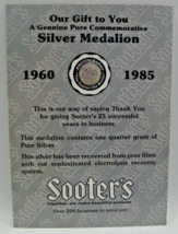 Sooter&#39;s Pure Commemorative Silver Medallion Quarter Gram 0.25g 1985 - $14.93